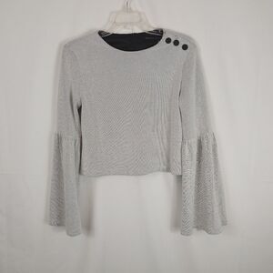 English Factory White Black Striped Textured Women's Size Small Long Bell Sleeve
